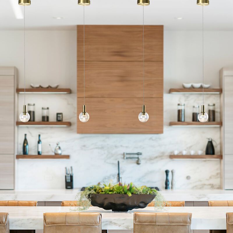 VONN Lighting Integrated LED Height Adjustable Pendant Light with Globe Shade, Brass