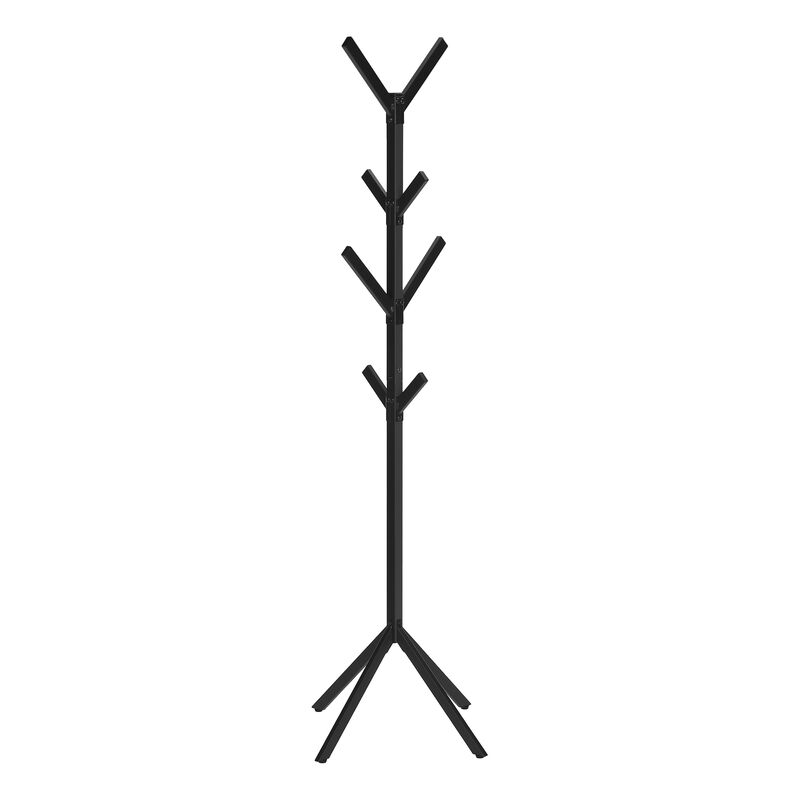 Monarch Specialties I 2057 Coat Rack, Hall Tree, Free Standing, 8 Hooks, Entryway, 70"H, Bedroom, Metal, Black, Contemporary, Modern