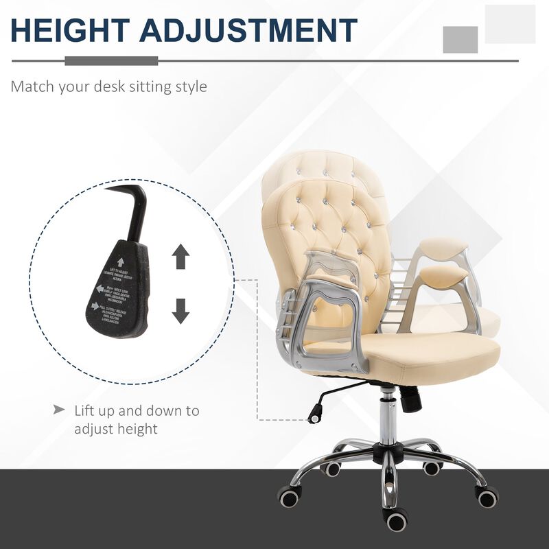 Beige Office Comfort: Tufted Swivel Chair with Adjustable Height