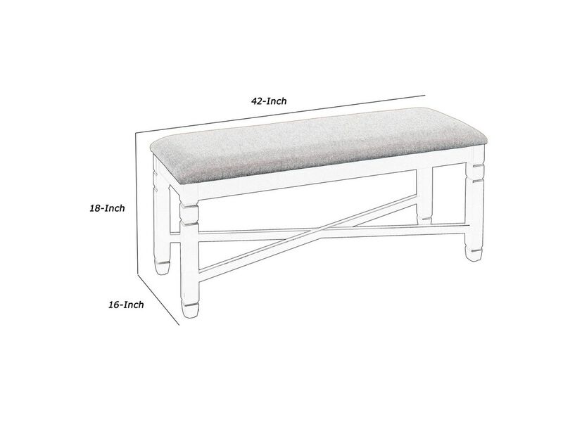 Fabric Dining Bench with Turned Legs and X Shaped Support, Beige and Black - Benzara