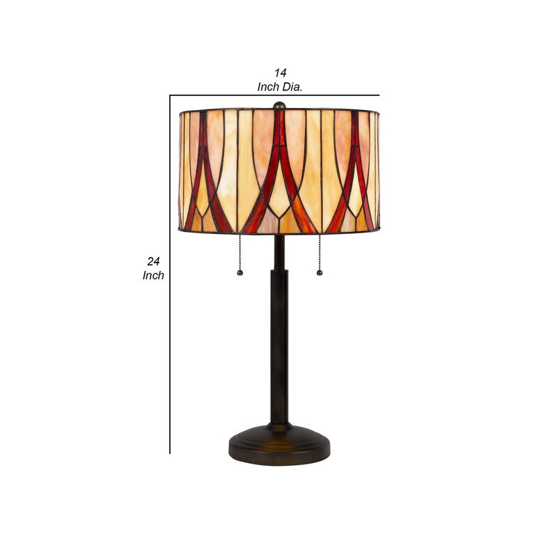 Eli 24 Inch Tiffany Style Table Lamp, Glass Shade, Antique Bronze-Benzara