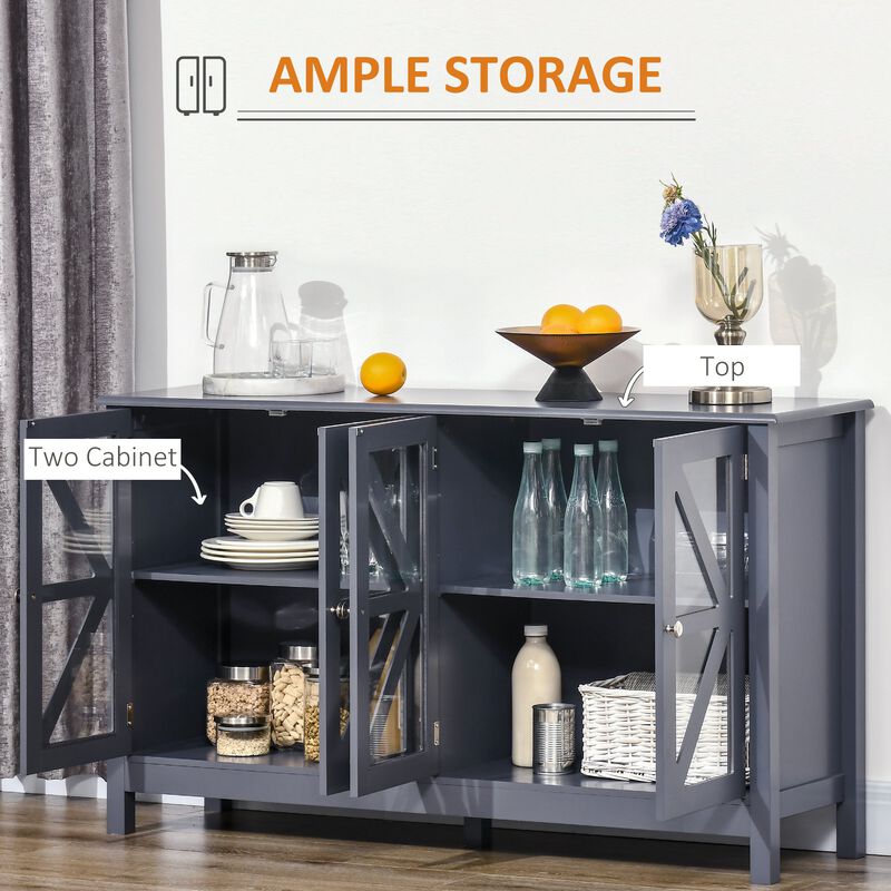 Grey Dining Cabinet: Kitchen Sideboard with Glass Door & Shelf