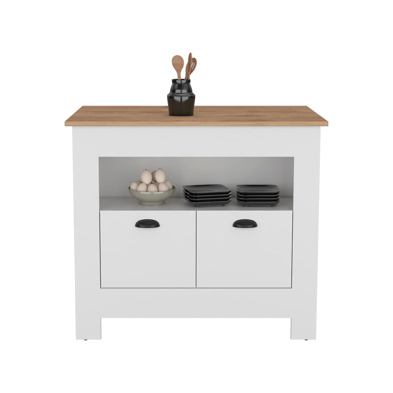 Kitchen Island Geneva, Kitchen, White / Macadamia
