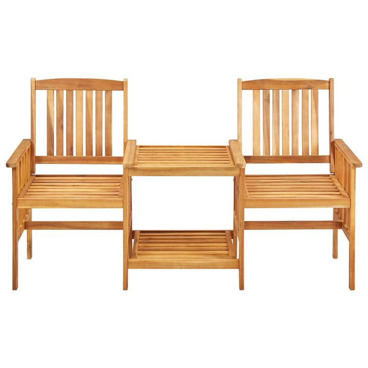 3pc Outdoor Tea Table and Chairs Set, Anthracite Gray, Acacia Wood - Benzara