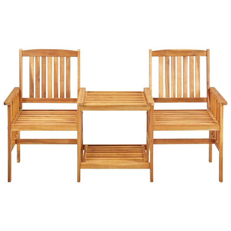 3pc Outdoor Tea Table and Chairs Set, Anthracite Gray, Acacia Wood - Benzara
