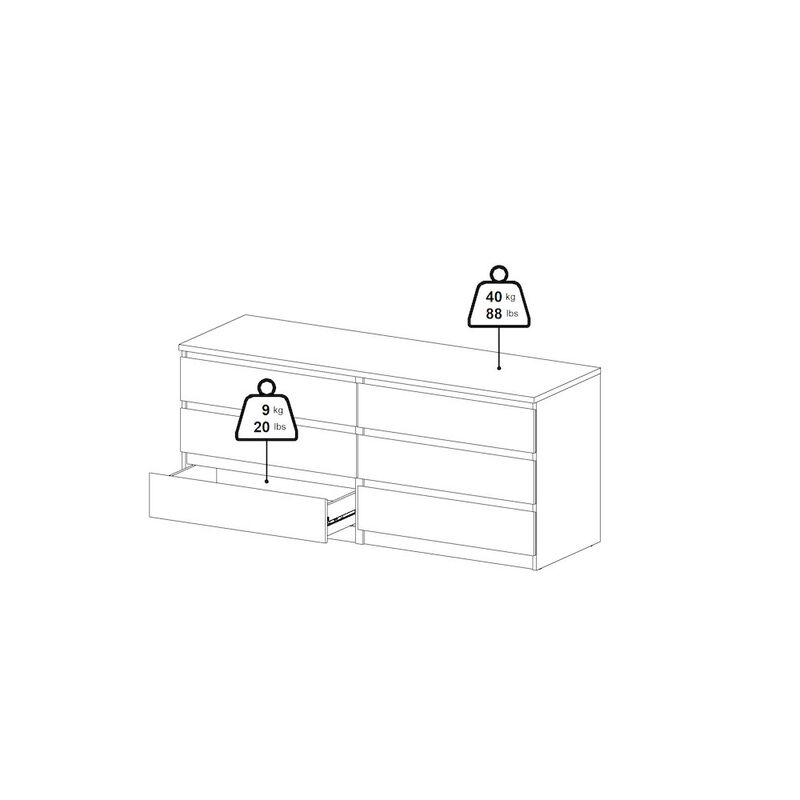Tvilum Scottsdale 6 Drawer Double Dresser, Jackson Hickory