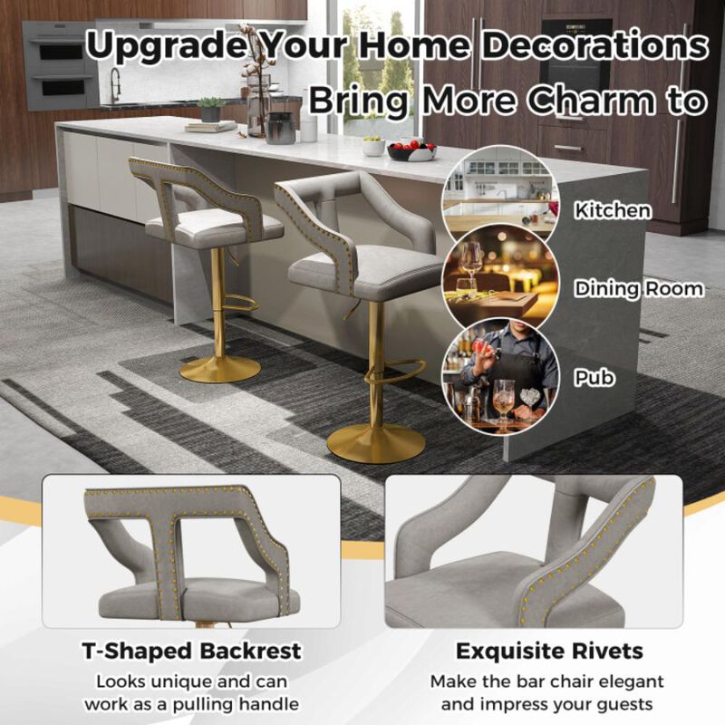 Hivvago Set of 2 Bar Chairs with Footrest and 2-Layer Electroplated Metal Base