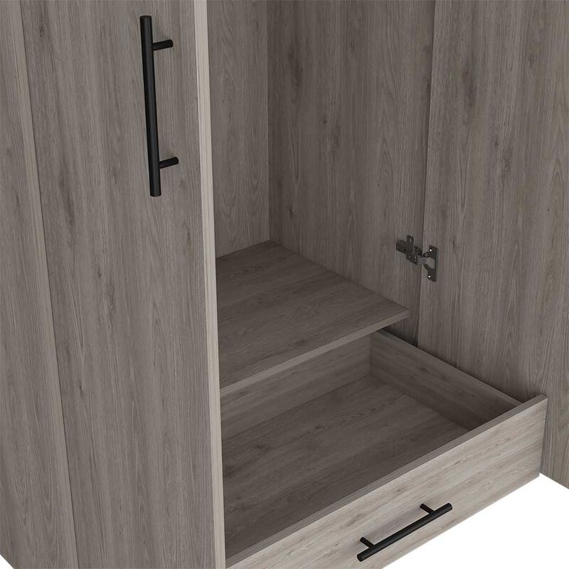DEPOT E-SHOP Darwin  Armoire, Double Door Cabinets, Metal Rod, Metal Handle, Two Shelves, One Drawer, Light Gray