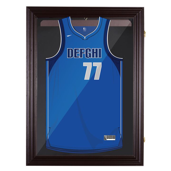 Compact Jersey Showcase: 35"x26" Cherry Brown UV-Resistant Display Case