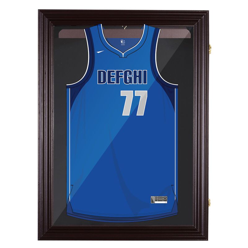 Compact Jersey Showcase: 35"x26" Cherry Brown UV-Resistant Display Case