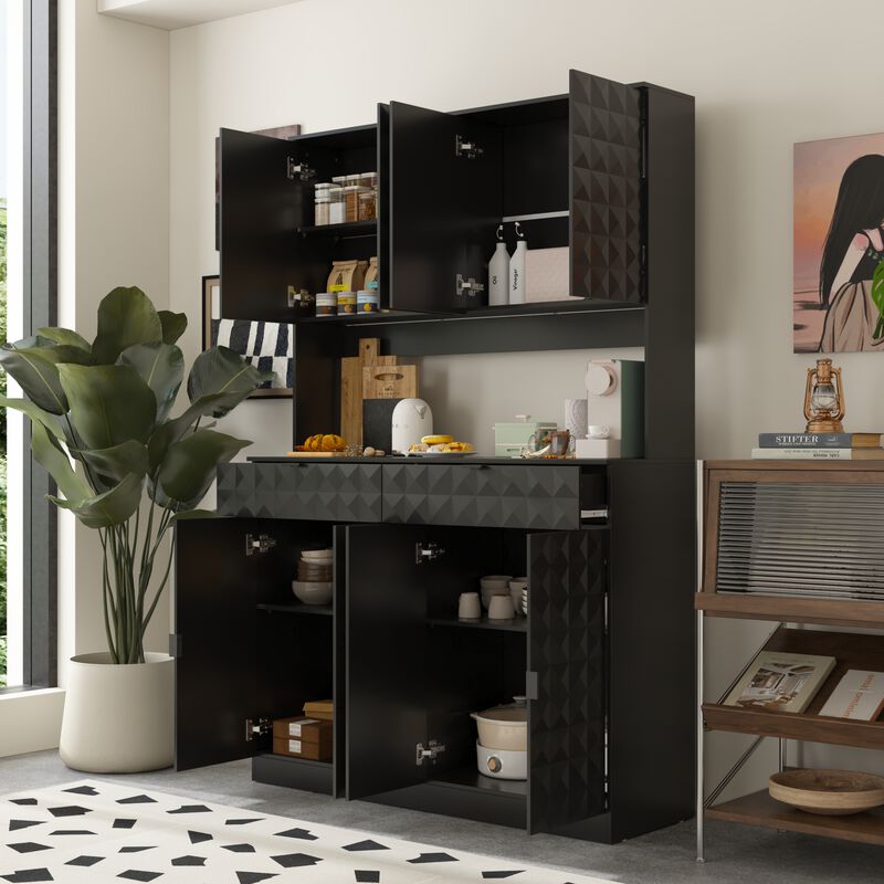 FUFU&GAGA Modern Black Storage Cabinet with Adjustable Shelves and Drawers, P2 MDF, with LED Lighting and USB Ports (46.8" W x 70.9" H x 15.6" D), Black