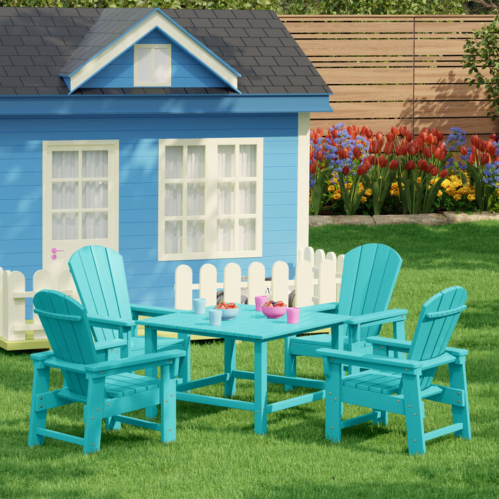 WestinTrends Kids 5-Piece HDPE Outdoor Square Patio Dining Table and Chairs Set