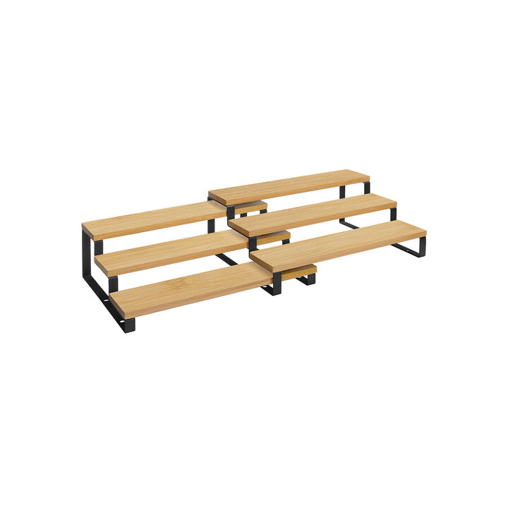 Set of 2 Bamboo Spice Racks - 3-Tier Extendable and Stackable Cabinet Shelf Organizers for Pantry and Countertop