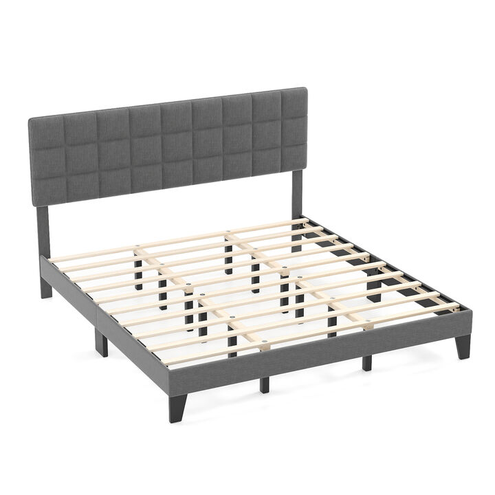 Modern Linen Bed Frame with Adjustable Headboard for Customizable Comfort and Stylish Bedroom Design