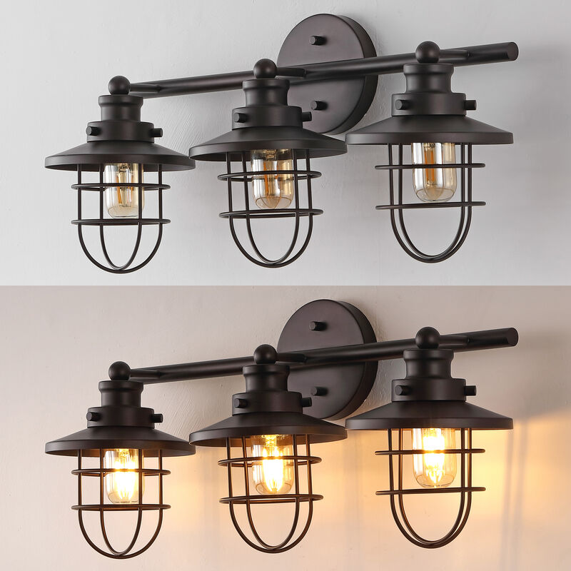 Ellis 24" 3-Light Industrial Farmhouse Vanity Light with Bathroom Hardware Accessory 5-Piece Set