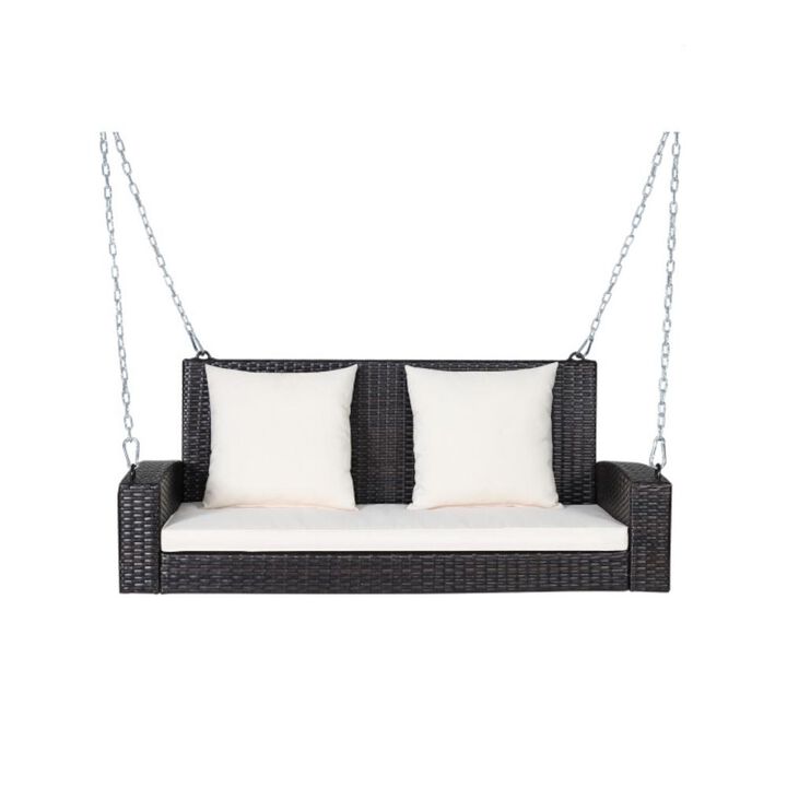 Hivvago 2-Person Wicker Hanging Porch Swing with 2 Back Cushions and 1 Seat Cushion