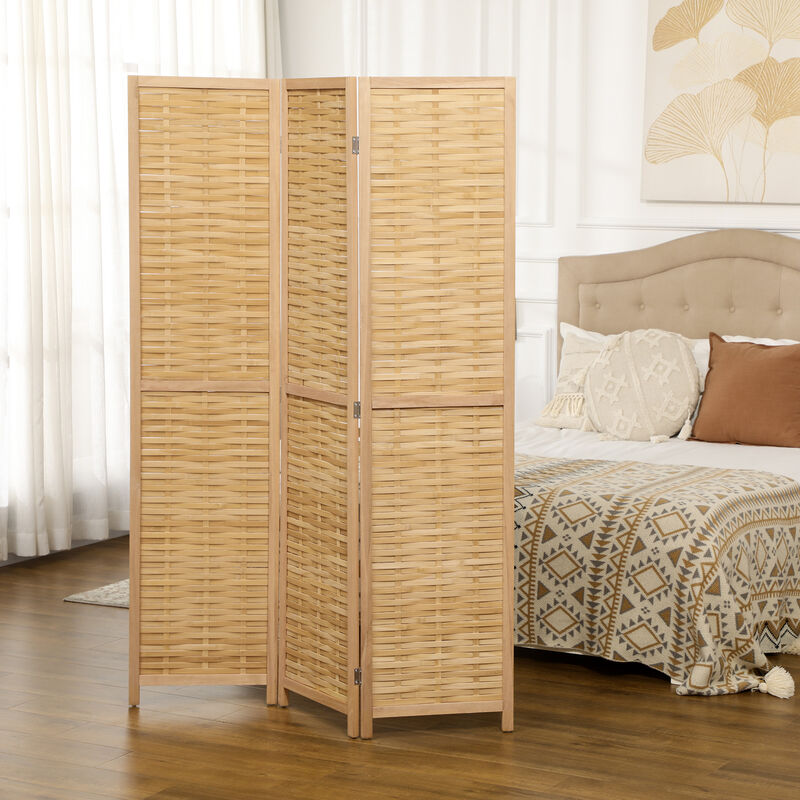4 Panel Room Divider 5.5Ft Tall Bamboo Portable Folding Privacy Screens Natural