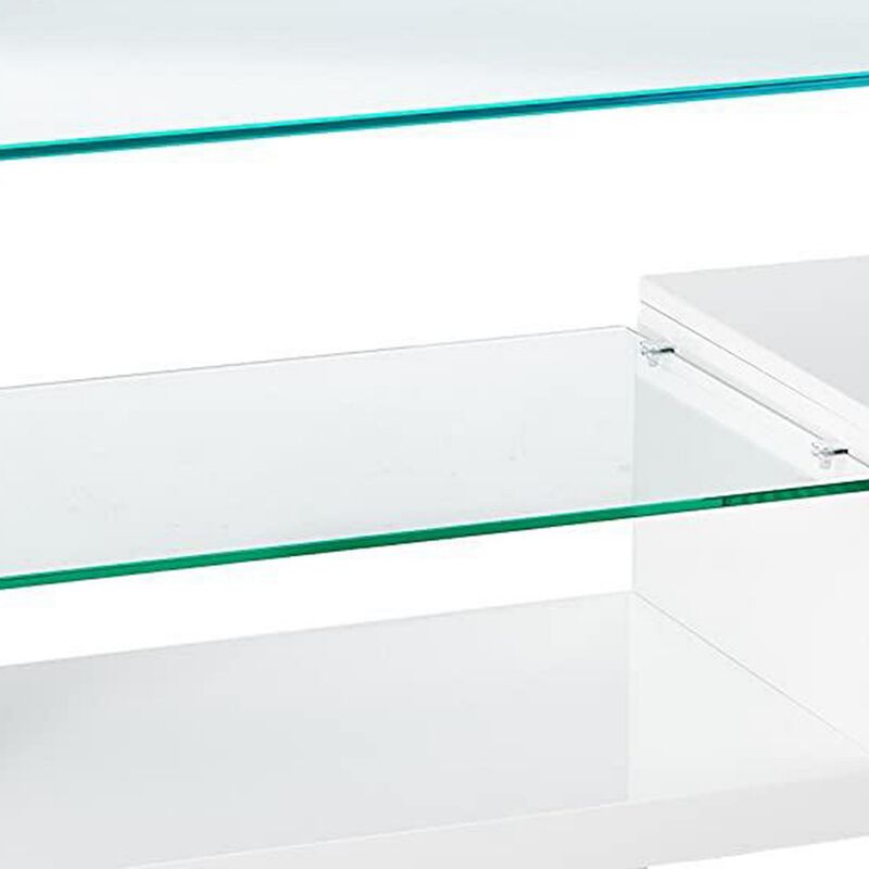 55 Inch TV Entertainment Console, Glass Top, Chrome Posts, Black, White - Benzara
