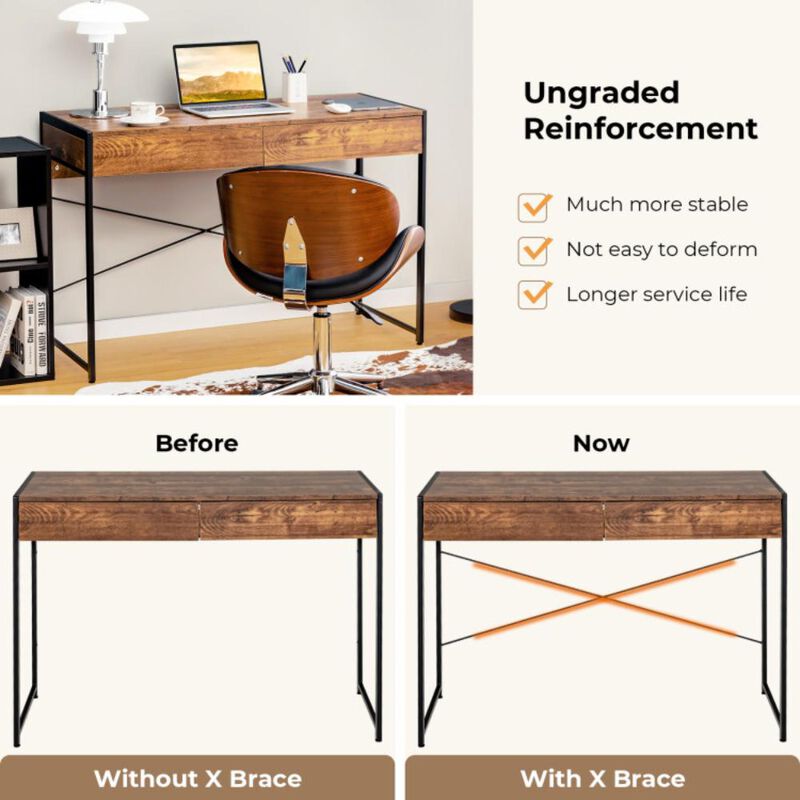 Hivvago 2-Drawer Home Office Desk with Steel Frame