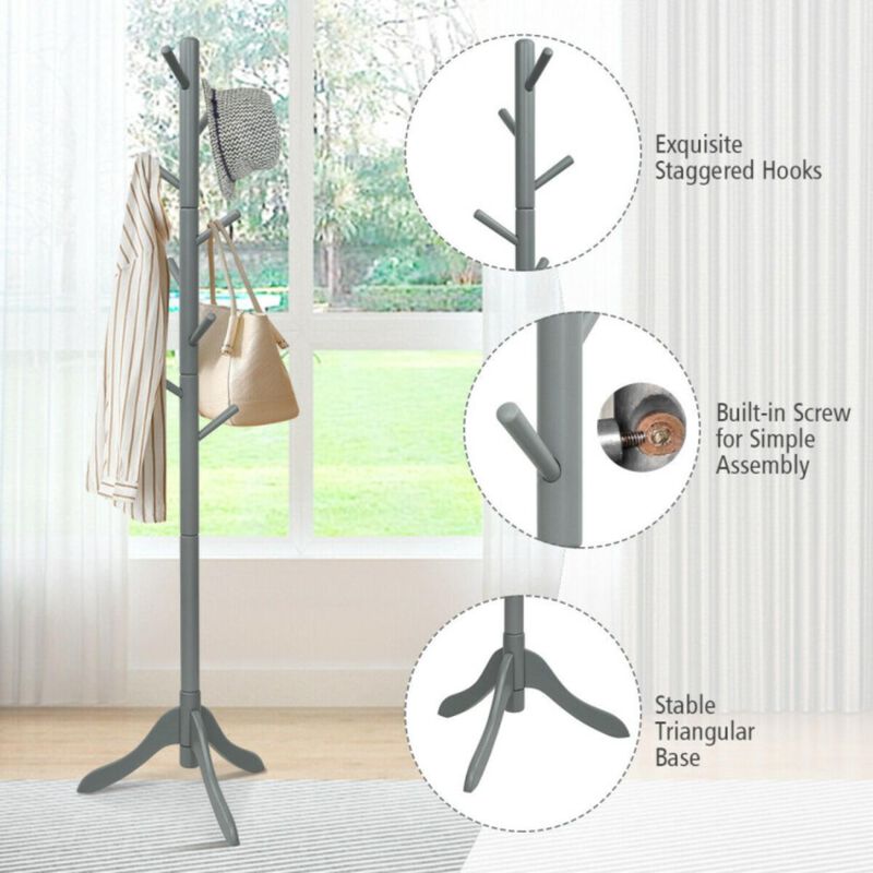 Hivvago Adjustable Wooden Tree Coat Rack with 8 Hooks