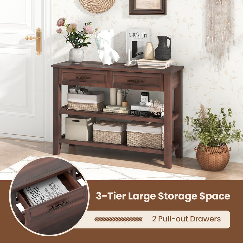 3-Tier Console Table with 2 Drawers for Living Room or Entryway Storage and Decor