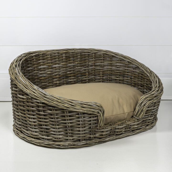 Curvy Classic Handwoven Rattan Dog Bed with Machine-Washable Cushion