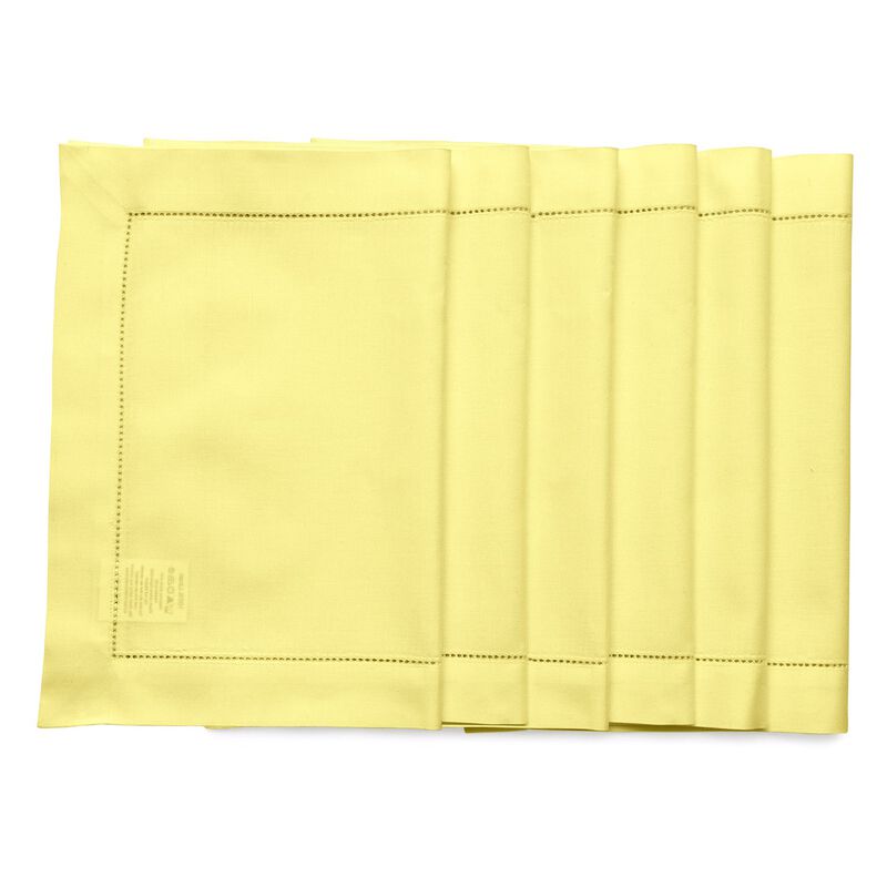 Solino Home Cotton Linen 14 x 19 Inch Placemats Set of 6 | Cotton Linen Hemstitch