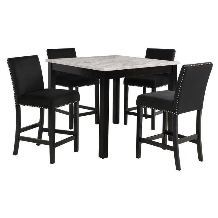 New Classic Furniture Furniture Celeste 5-Piece Faux Marble & Wood Counter Set in Black