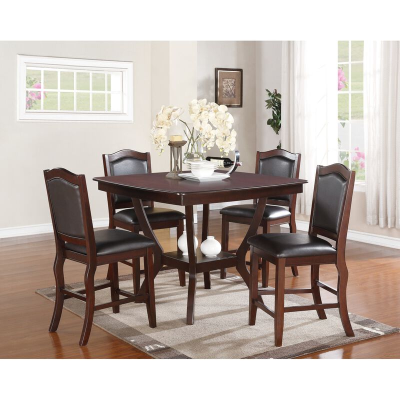 Set of 2 Counter Height Chairs in Dark Brown Wood Finish
