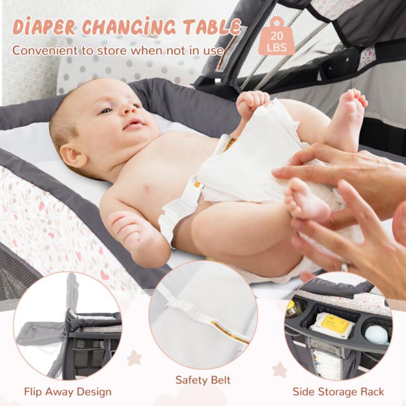 Hivvago 4 in 1 Portable Pack and Play Baby Nursery Center with Bassinet