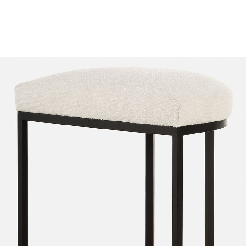 Gyn Counter Height Stool, White Performance Fabric, Black Cantilever Base