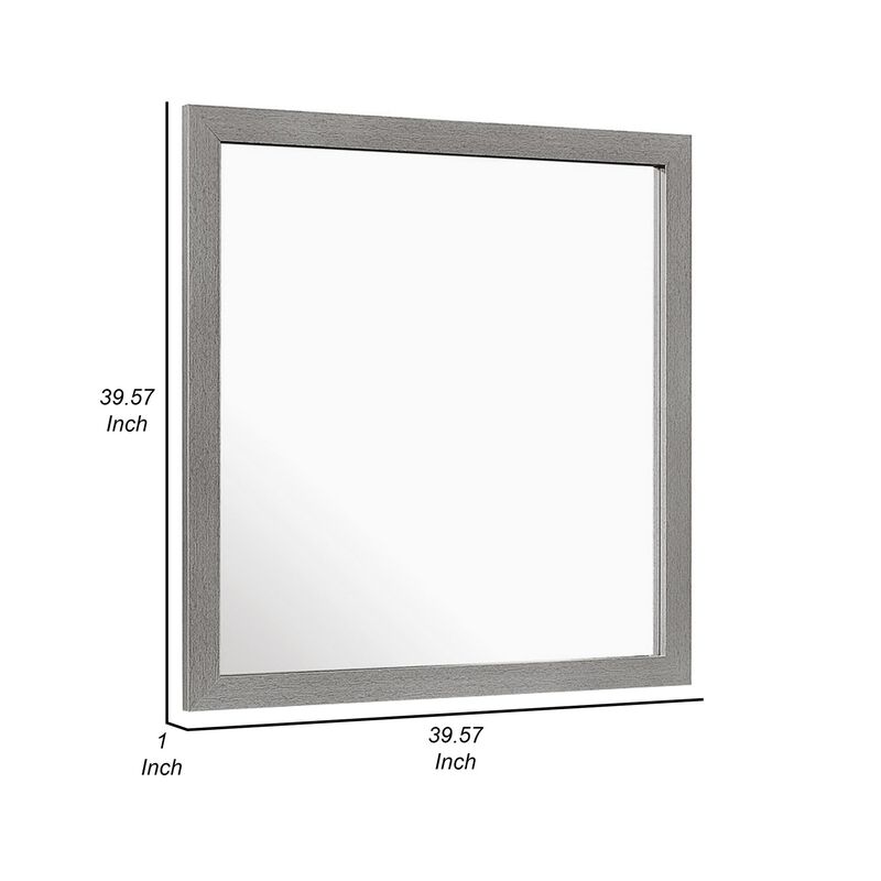 Benjara, Gray Sami 40 x 40 Dresser Mirror, Embossed Texture, Modern Style, Wood