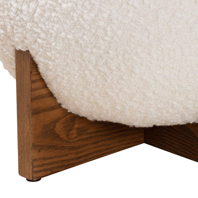Baxton Studio Fisk Cream Boucle Fabric Wood Ottoman Footstool