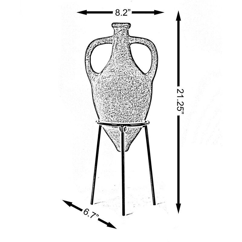Antique Style Vase, Old Fashioned Magnificent Amphora, Decorative Large Tall Vase, Unique Vase on Slim Black Metal Tripod Stand, 21-Inch-Tall Beige Vase, Fill With Pampas Grass