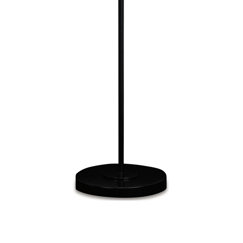 Mney Floor Lamp, Adjustable Arm, White Drum Shade, 60 Inch Black Metal - Benzara
