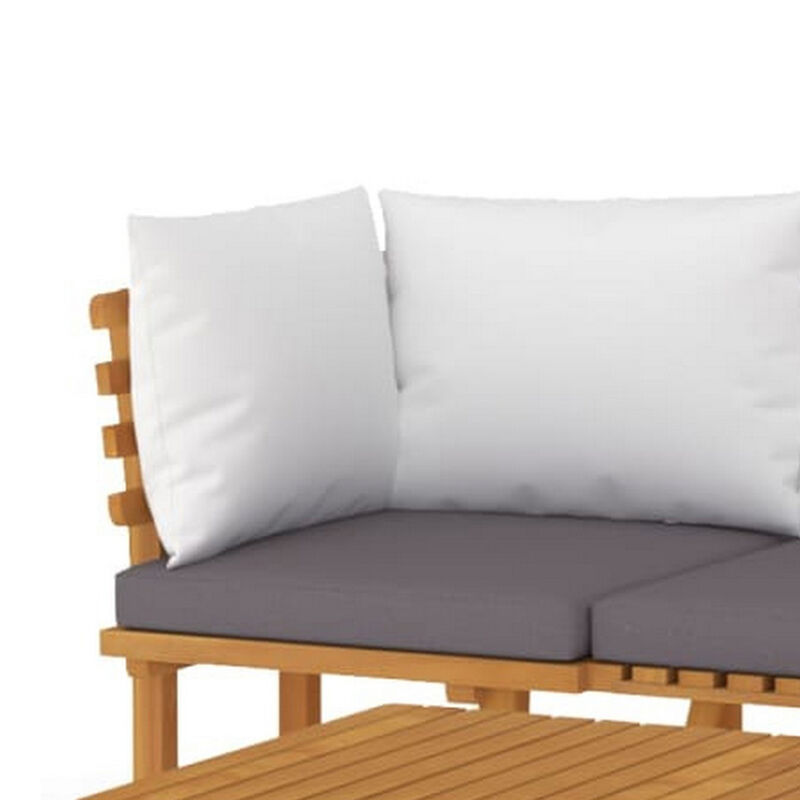 Roma 4pc Outdoor Modular Corner Sofa Set, Coffee Table, Footrest, Wood - Benzara