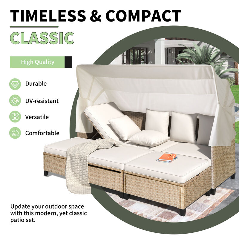 Merax UV-Proof Resin Wicker Patio Sofa Set with Canopy
