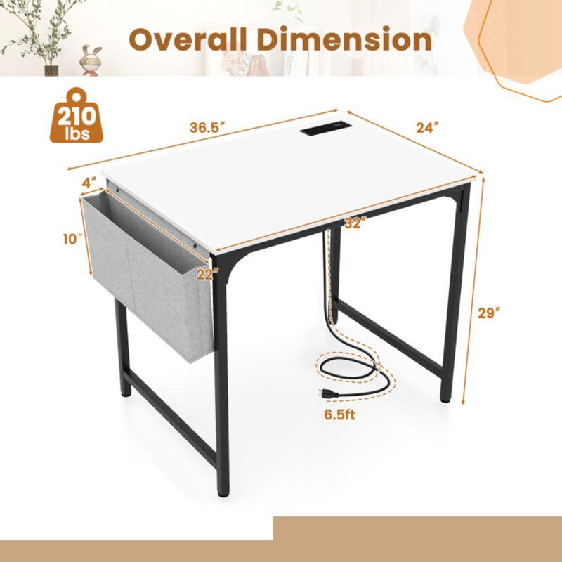 Hivvago 32 Inch Home Office Desk with Charging Station Storage Bag and Headphone Hook
