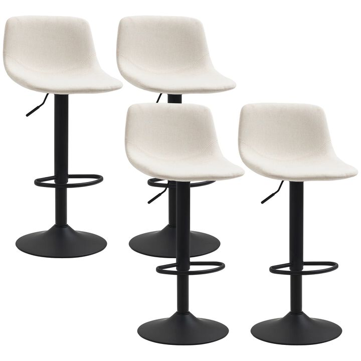 Cream White Bar Chairs: Set of 4 Adjustable Swivel Padded Stools