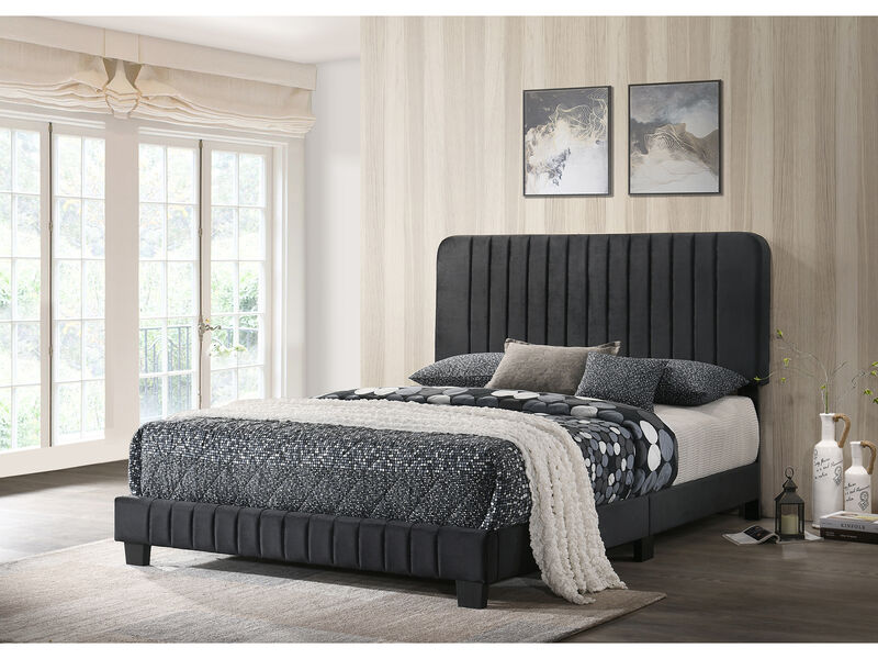 Lodi Velvet Upholstered Channel Tufted Queen Panel Bed