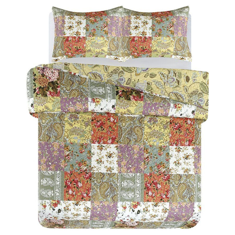 Legacy Decor 3 PCS Paisley Stitched Pinsonic Reversible Lightweight All Season Bedspread Quilt Coverlet Oversize, Queen Size