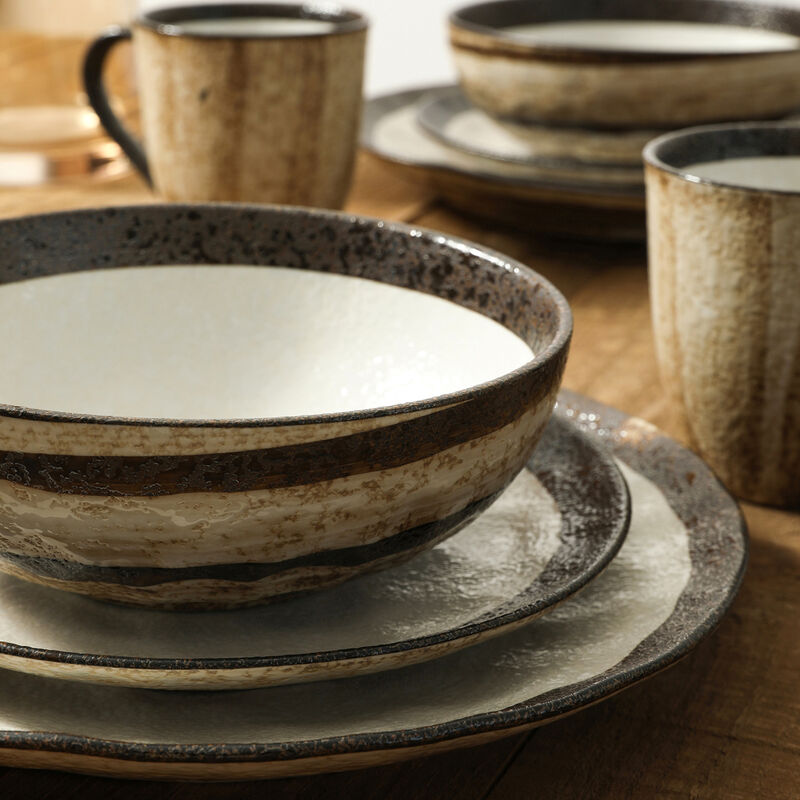 Stone Lain Lucy Porcelain 16 Piece Dinnerware Set, Beige