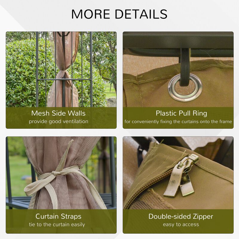 Brown Outdoor Haven: 10x10 Steel Patio Gazebo with Mesh Curtains