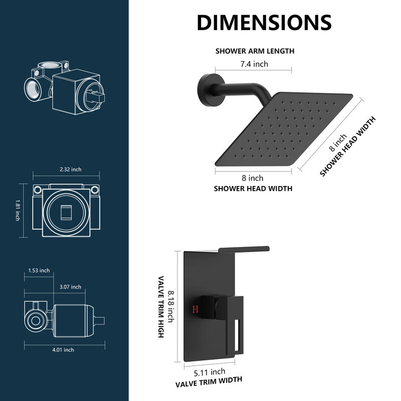 Bathroom Shower System with 8-Inch Rain Shower Head, Storage Shelf & Single Spray Shower Faucet