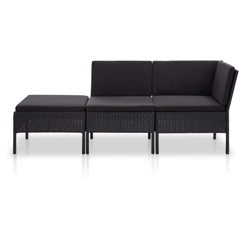 vidaXL 3 Piece Garden Lounge Set with Cushions Poly Rattan Black