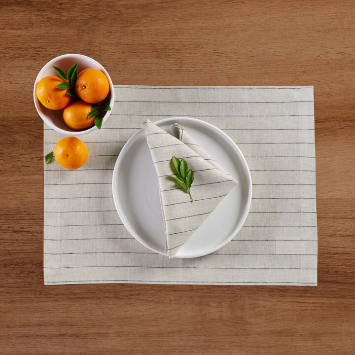 Solino Home 100% Pure Linen Placemats 14 x 19 Inch Set of 4 | Pinstripe