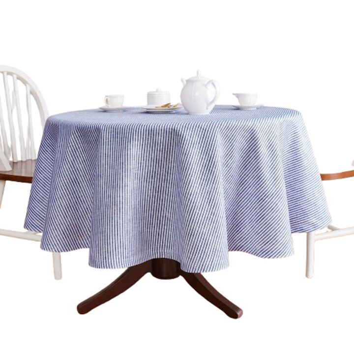 Solino Home 100% Pure Linen Round Tablecloth | Narrow Stripe for Thanksgiving, Christmas