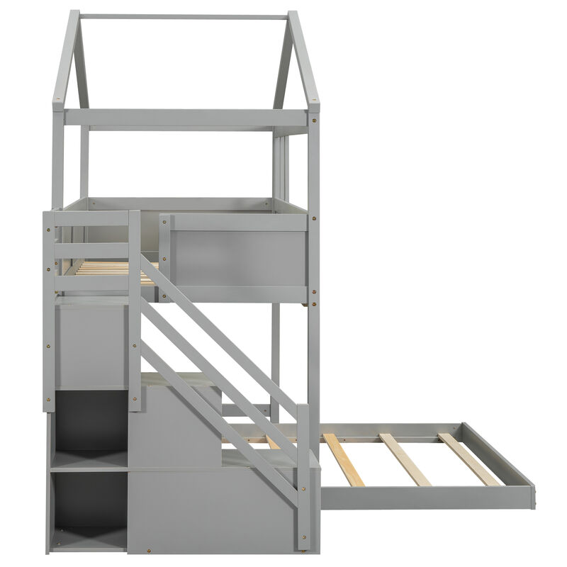Merax House Bunk Bed with Storage Staircase