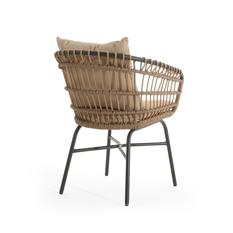 Wey Outdoor Side Chair Set of 2, Handwoven Rattan Curved Back, Black - Benzara