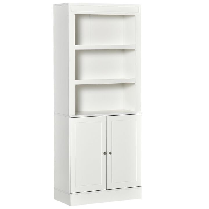 White Kitchen Hutch: 72" Buffet with 2-Door Cabinet and Shelves